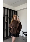 Kahve Rozy Kemerli Kaşe Panço