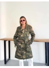 Kamuflaj Desenli Kemerli Viral Trençkot