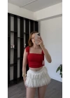 Kırmızı Fiyonk Askılı Bluz