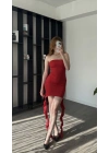 Kırmızı Flora Çift Püsküllü Mini Elbise