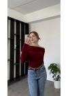 Kırmızı Jeor Kayık Yakalı Bluz