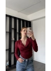 Kırmızı Mendy Degaje Yaka Büzgülü Bluz