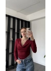 Kırmızı Mendy Degaje Yaka Büzgülü Bluz