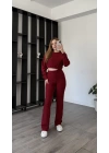 Bordo Scarlet Fitilli Pantolon Bluz 2’li Takım