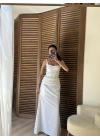 Korse Detaylı Drapeli Maxi Elbise Beyaz
