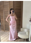 Korse Detaylı Drapeli Maxi Elbise Pembe