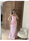 Korse Detaylı Drapeli Maxi Elbise Pembe