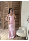 Korse Detaylı Drapeli Maxi Elbise Pembe