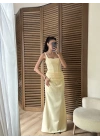 Korse Detaylı Drapeli Maxi Elbise Sarı