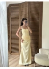 Korse Detaylı Drapeli Maxi Elbise Sarı