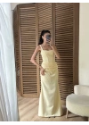 Korse Detaylı Drapeli Maxi Elbise Sarı