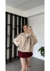 Krem Laura Oversize Süet Ceket