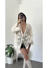 Krem Lisa Nakış İşlemeli Kimono