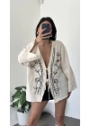 Krem Lisa Nakış İşlemeli Kimono