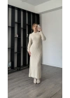 Krem Zora Maxi Triko Elbise