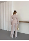 Kruvaze Kesim Drape Detaylı Takım Bej