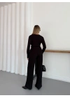 Kruvaze Kesim Drape Detaylı Takım Siyah
