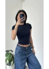 Lacivert Bisiklet Yaka Kısa Kollu Basic Body