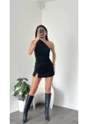 Zoey Siyah Asimetrik Tek Kollu Bluz