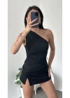 Zoey Siyah Asimetrik Tek Kollu Bluz