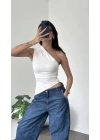 Zoey Beyaz Asimetrik Tek Kollu Bluz
