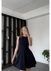 Lacivert Dina Pileli Elbise