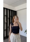 Lacivert Fiyonk Askılı Bluz