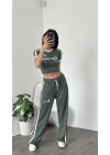 Karen Yeşil Çizgi Detaylı Crop-Eşofman Takım