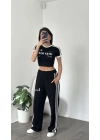 Karen Siyah Çizgi Detaylı Crop-Eşofman Takım