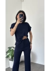 Lacivert Oversize Tshirt-Pantolon Rahat Kesim Takım