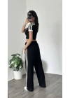 Karen Siyah Çizgi Detaylı Crop-Eşofman Takım