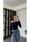 Lacivert Paloma Düşük Omuzlu İspanyol Kol Bluz