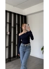 Lacivert Paloma Düşük Omuzlu İspanyol Kol Bluz