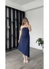 Lacivert Tyla Basic Asimetrik Straplez Elbise