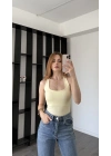 Sarı Lancel Astarlı Boyundan Askılı Basic Bluz