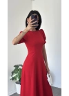 Lara Kırmızı Balon Kol Elbise