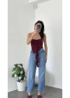Lena Bordo Straplez Önü Fırfırlı Bluz