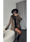 Leopar Desenli Kaşe Blazer Ceket