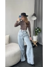 Leopar Desenli Dik Yakalı Bodysuit