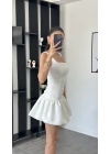 Lilya Beyaz Kare Yakalı Balon Elbise