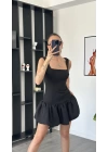 Lilya Siyah Kare Yakalı Balon Elbise