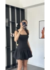 Lilya Siyah Kare Yakalı Balon Elbise