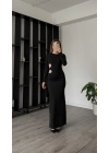 Lisa Siyah Bel Detaylı Maxi Elbise