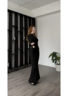 Lisa Siyah Bel Detaylı Maxi Elbise