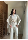 Liva Çift Fermuarlı Triko Takım Krem