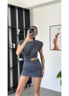 Lucia Antrasit Bel Detay Vatkalı Elbise