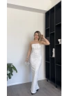 Elara Beyaz Dantel Korse Bel Kuşak Detay Elbise