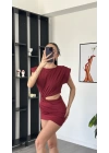 Lucia Bordo Bel Detay Vatkalı Elbise