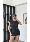 Lucia Siyah Bel Detay Vatkalı Elbise