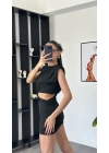 Lucia Siyah Bel Detay Vatkalı Elbise